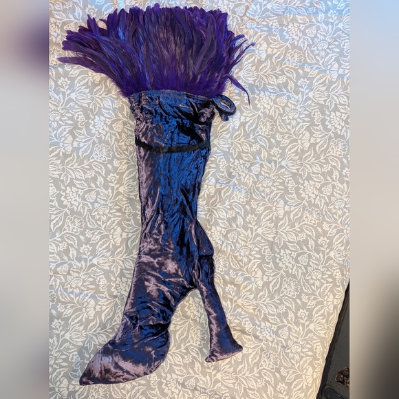 Oi San Francisco VINTAGE Velvet Christmas Stocking Purple High Heel Feathers - Picture 7 of 10
